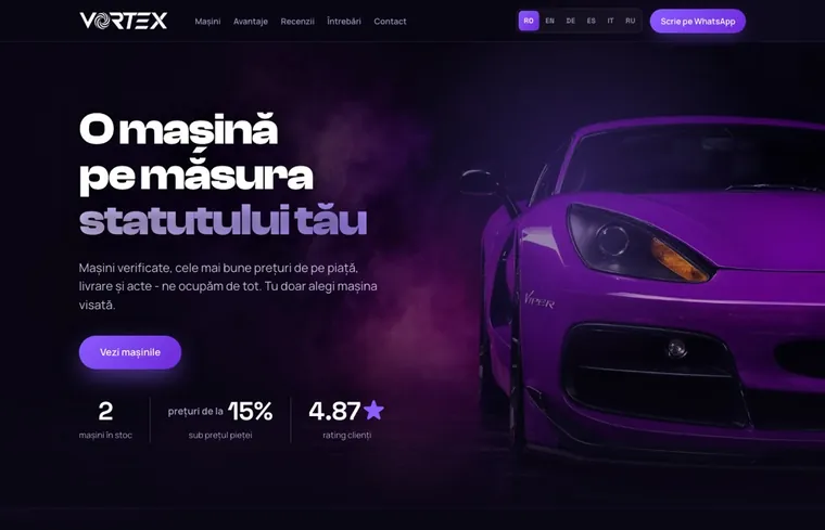 Скриншот сайта Vortex Motors